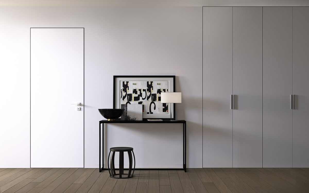 Wardrobes with flush-to-wall doors: concealed walk-in wardrobes