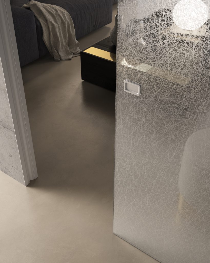 Porta scorrevole in vetro decoro geometrico