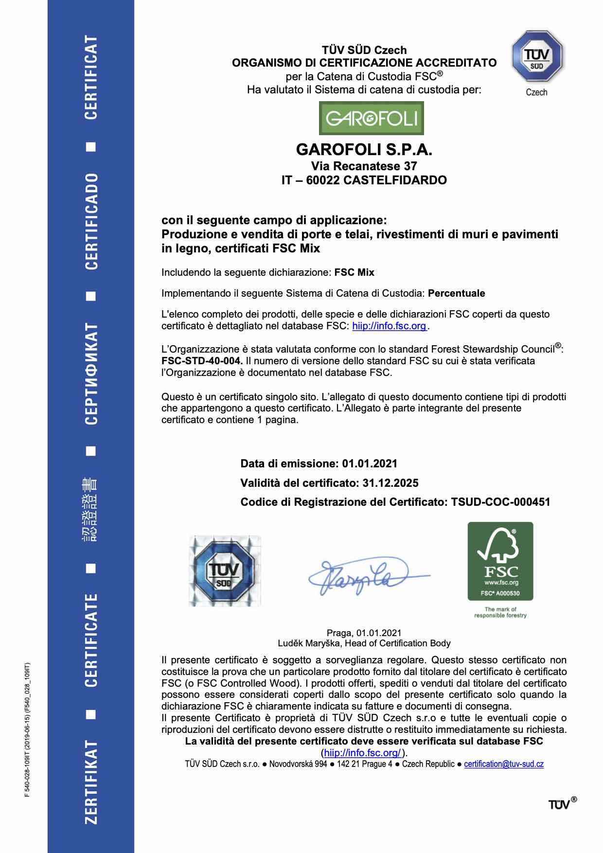 Garofoli certificato fsc - Garofoli