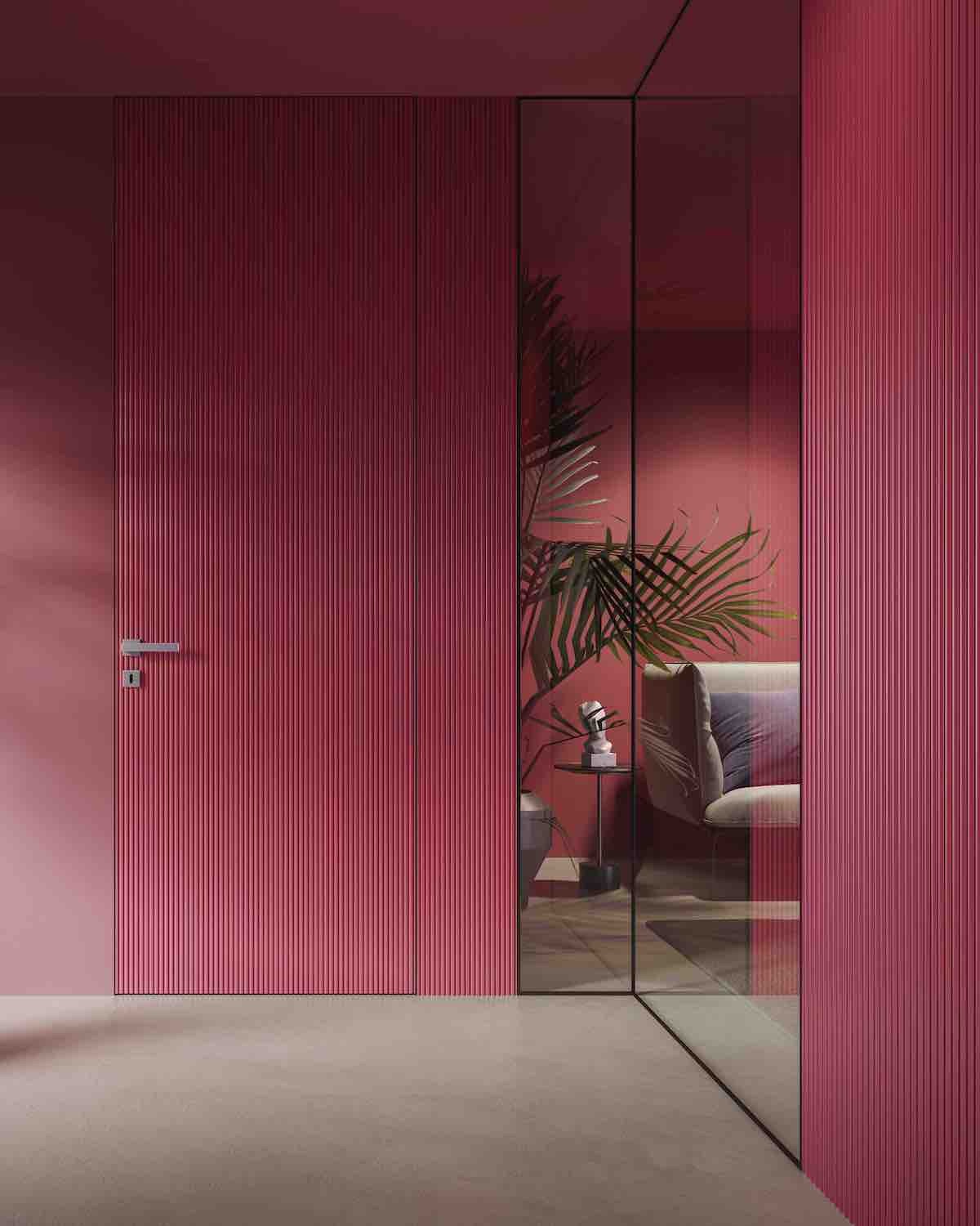 Porta interna e boiserie laccata Garofoli onda magenta