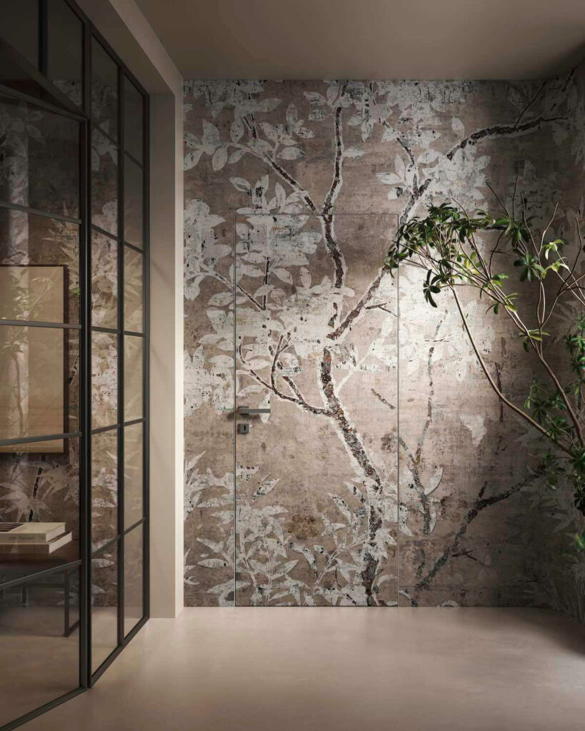 porta a battente filomuro garofoli rivestita con carta parati Wall&Decò
